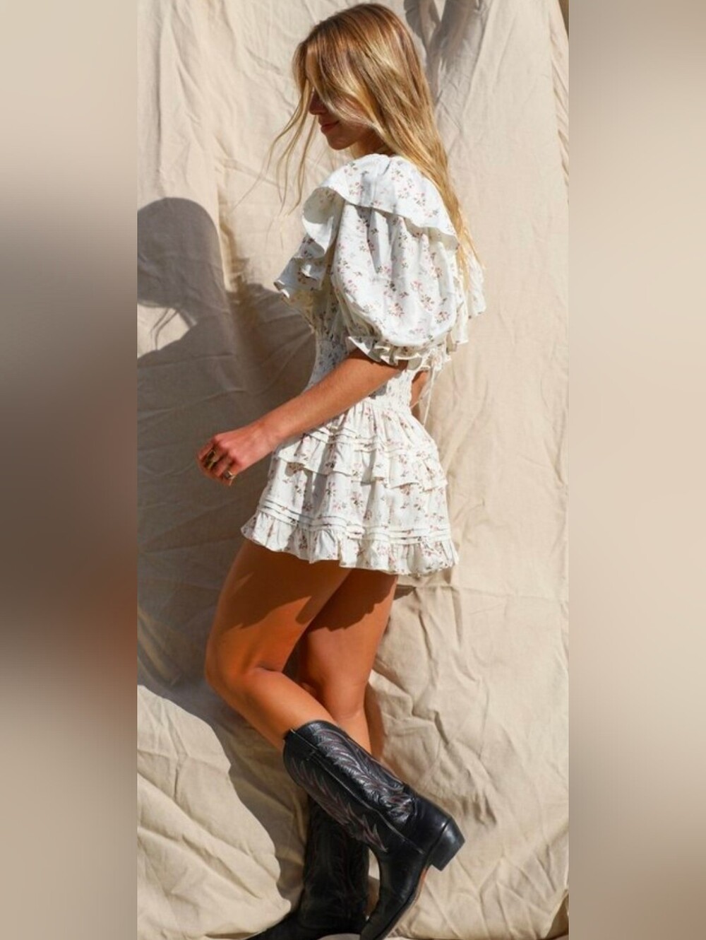 Jen's Pirate Booty Winter White Floral Print Petit Mini Dress - Picture 3 of 7